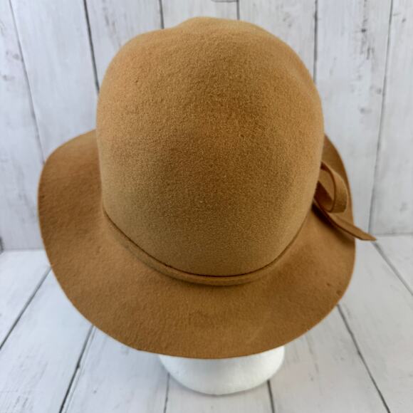 VTG Astre Tan Wool Bow Round Cloche Cap Hat Union Made USA Women's One Size - Picture 6 of 11